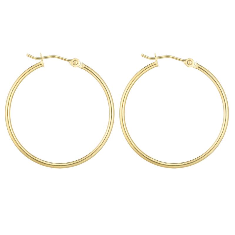 Curata 14k Yellow Gold 1.5x30mm Shiny Round Tube Hoop Fancy Earrings With Hinged Clasp