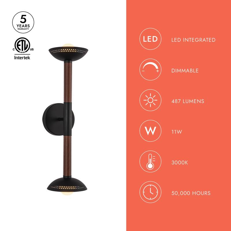 Alora Lighting WV616223-UNV Arden 2 Light 6" Wide LED Bath Bar