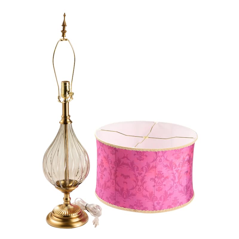 Bibi River of Goods Fuchsia Pink Drum Shade Geometric Glass 30.5-Inch Table Lamp - 17" x 17" x 30.5"