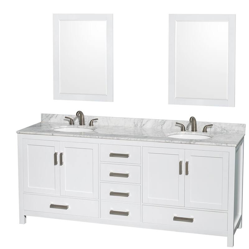 Wyndham Collection WCS141480DUNOM24 Sheffield 80" Free Standing Vanity - White / White Carrara Marble Top / Brushed Chrome - Painted