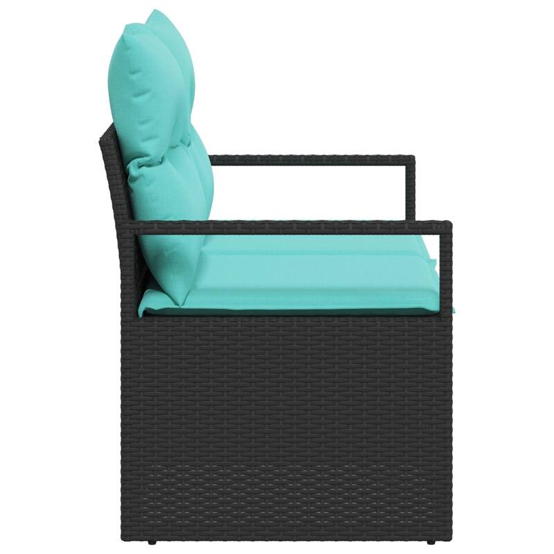 vidaXL 2-Seater Garden Sofa with Cushions Black/Brown/Grey Poly Rattan - 24.4 x 47.2 x 27.2