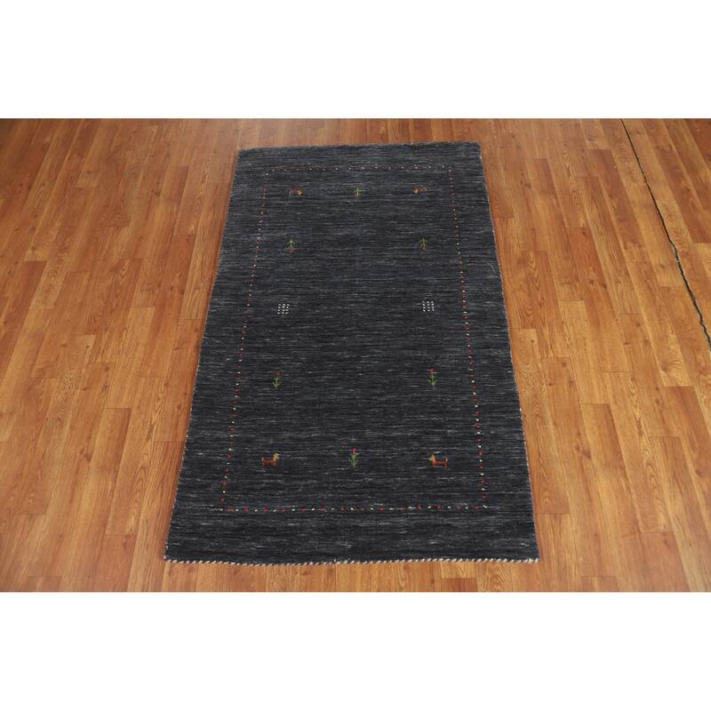 Hand Knotted Oriental 100% Wool Carpet Tribal Animal Pictorial Greys & Charcoal Gabbeh Area Rug - 4' 11'' X 3' 0''