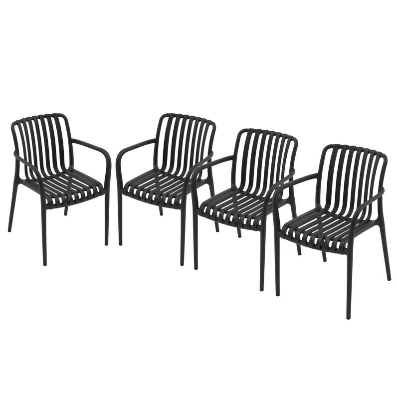 Outdoor Stackable Plastic Chairs Dining Chair Set 4-Piece Lightweight Armchair