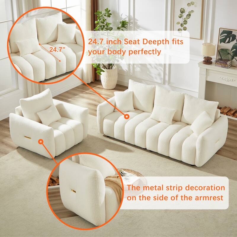 82'' Fabric 3-Seater Sofa with Plush Back Pillows, Solid Wood Frame, and Comfortable Foam Cushions