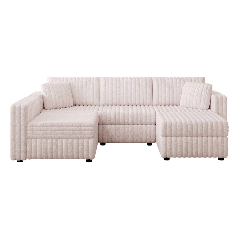 106.3" Soft U-shaped 4-Person Modular Sofa with Ottoman, Light Pink, Metal Frame