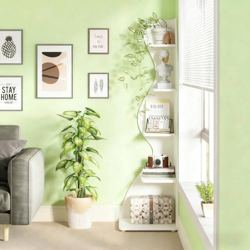 5-Tier Corner Wall Bookshelf - Storage Rack and Plant Stand