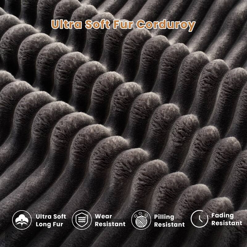 HOOOWOOO Modern Plush Corduroy L-shaped Sofa Chaise Lounge with Ottoman