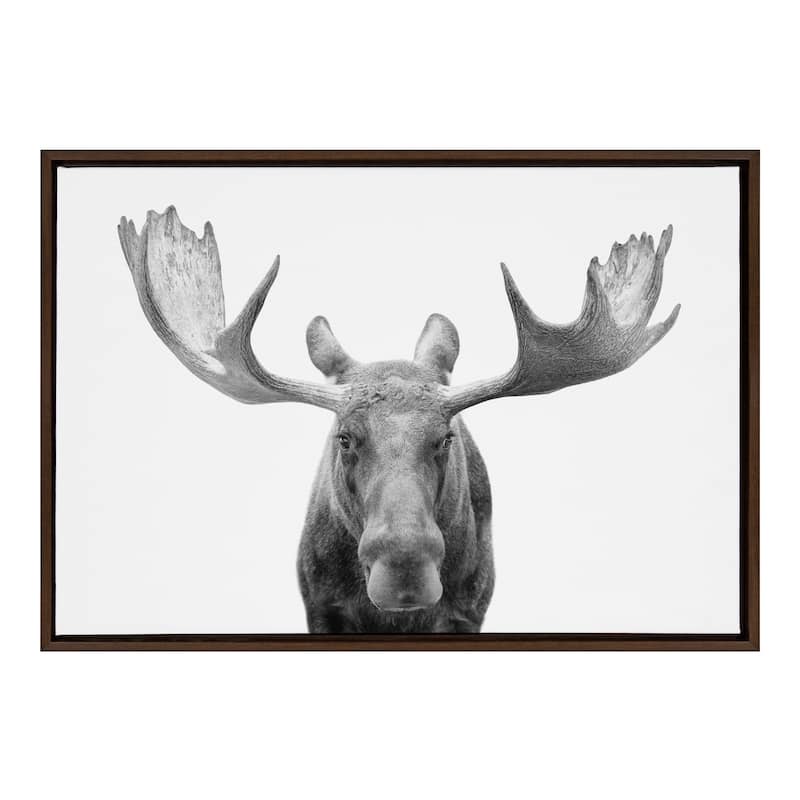 Kate and Laurel Sylvie Moose Black White Framed Canvas by Amy Peterson