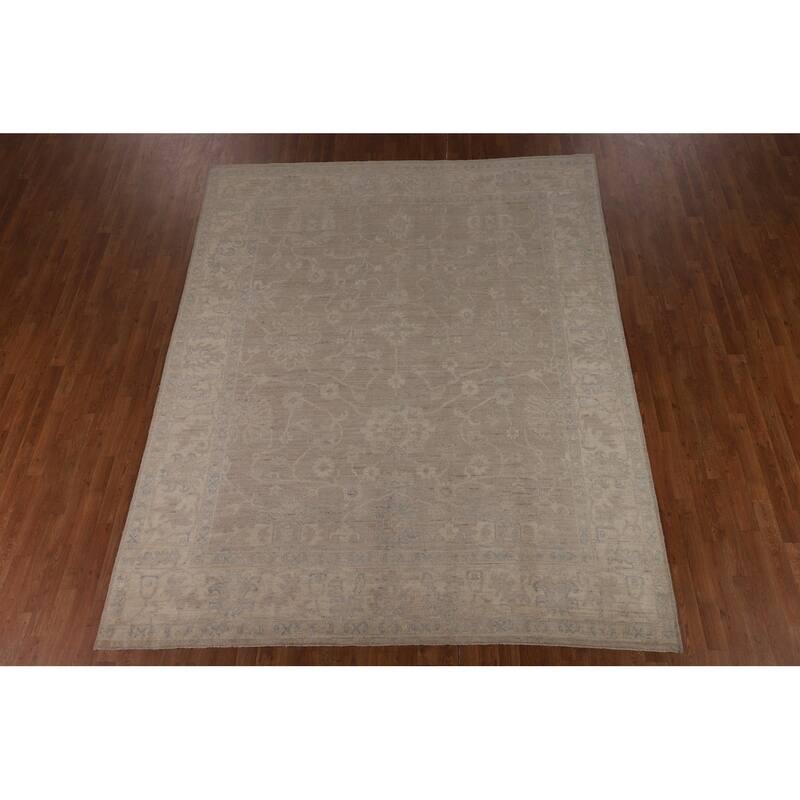 Vegetable Dye Oushak Turkish Rug Handmade Beige Wool Carpet - 8'0"x 9'11"