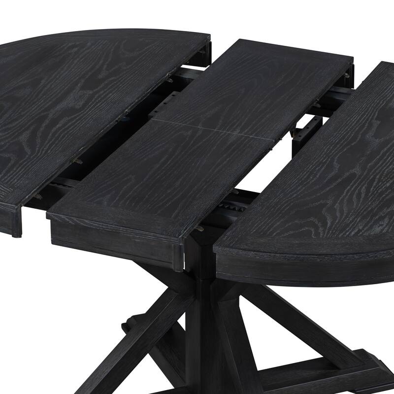 X-Cross Leg Round Dining Table Set Wooden Extendable End Table with 4 Upholstered Chairs for Dining Room & Living Room Bistro