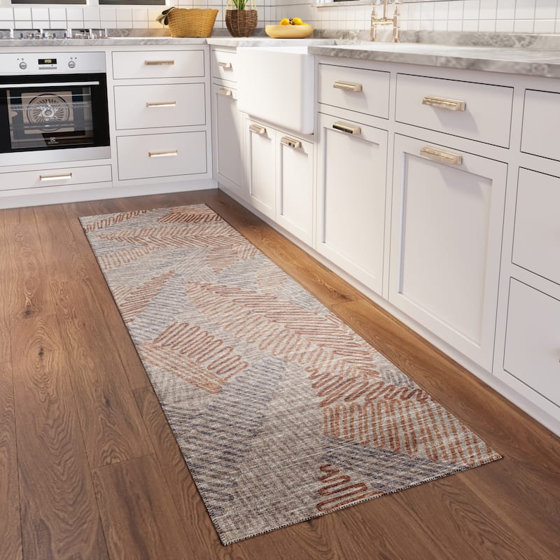 Indoor/ Outdoor Addison Yuma Modern Palm Leaf Washable Area Rug - 2'3" x 7'6" - Mocha