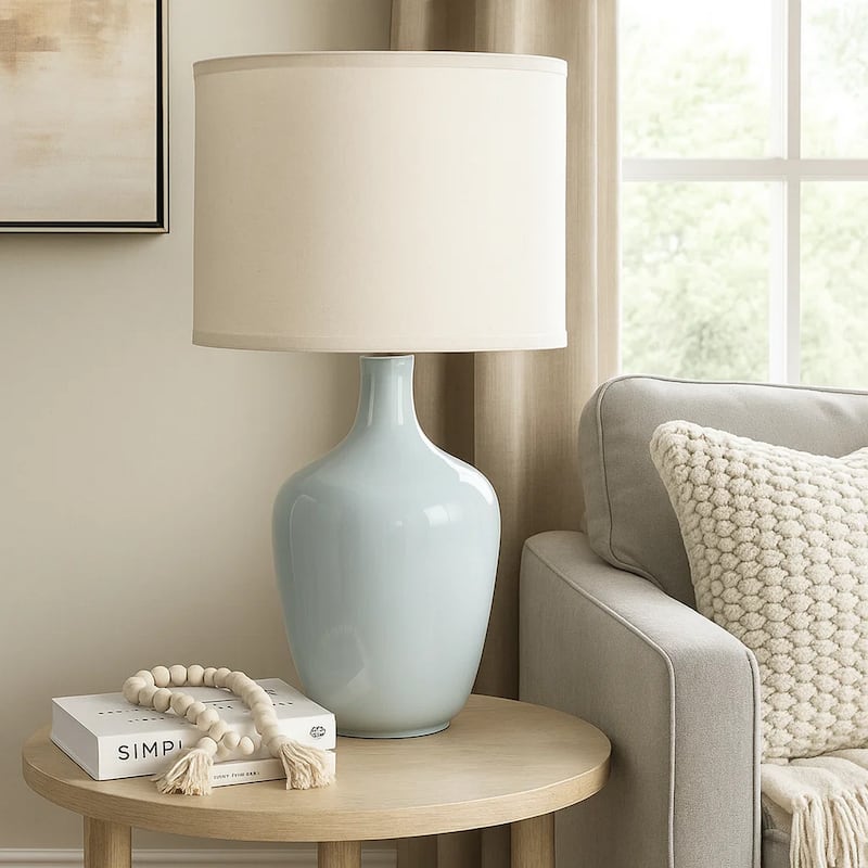 Table Lamp with Bellied Shape Ceramic Base, Gray