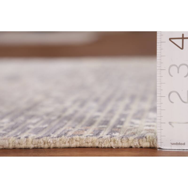 Beige Striped Abstract Oriental Accent Rug Handmade Wool Carpet - 2'9"x 4'10"