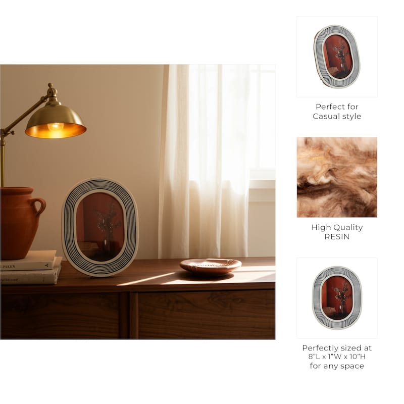Resin Glass Oval Photo Frame Featuring Striped Detailing Casual Style