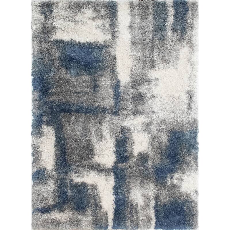 Noori Rug Lux Walsh Abstract Modern 2-inch Thick Shag Rug - 4'3" x 6'0" - Blue/Grey