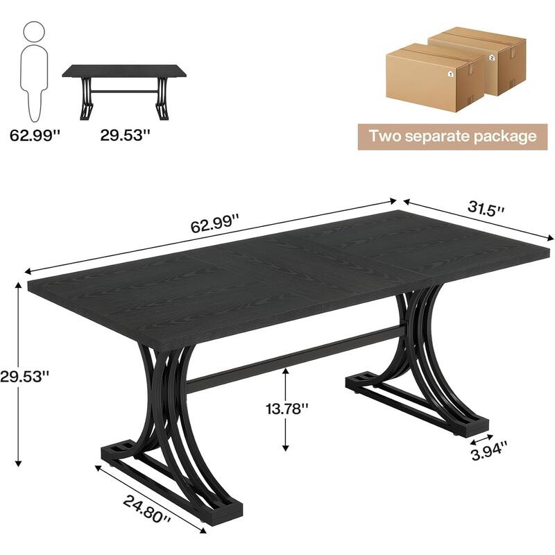 63" Large Rectangular Executive Desk, Wood Faux Marble Table, Business Computer Desk for Home Office