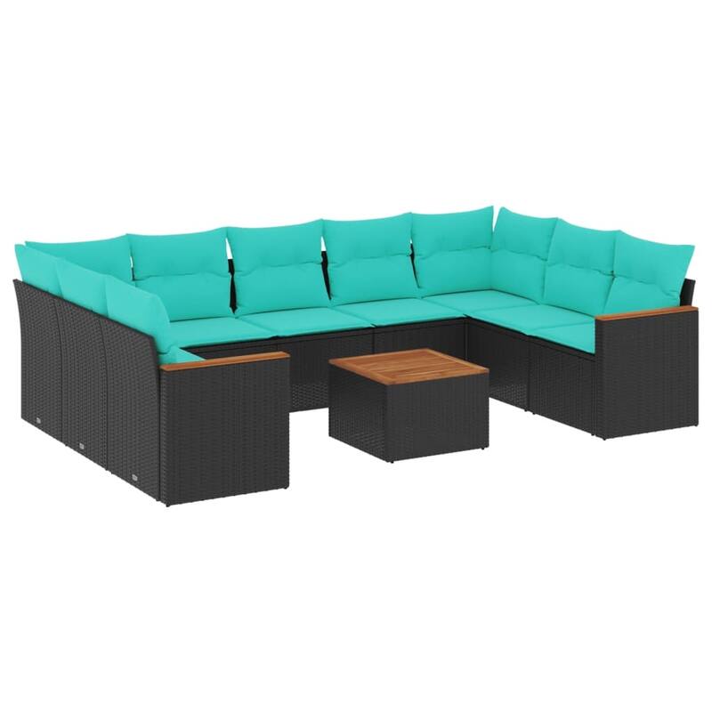 vidaXL 9 Piece Patio Sofa Set with Cushions Black Poly Rattan