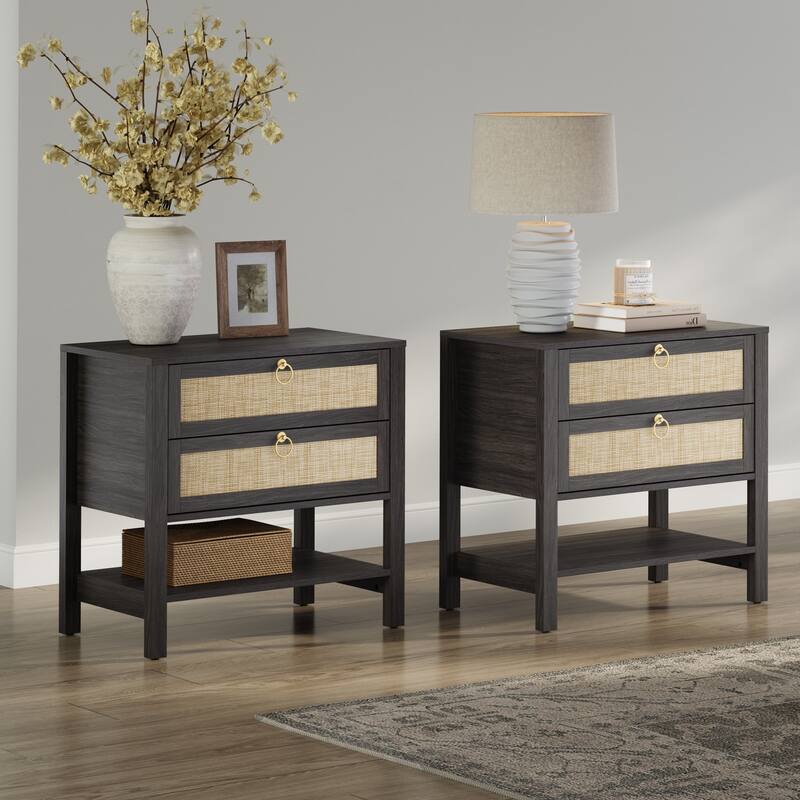 SICOTAS Rattan Boho Nightstand Great Storage for Compact Bedroom Areas