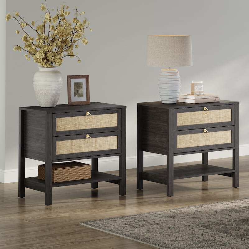 SICOTAS Rattan Boho Nightstand Great Storage for Compact Bedroom Areas