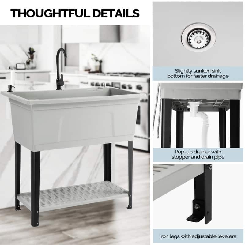 40 In.W Utility Sink Washing Room Sink Big Laundry Tub With Faucet - N/A