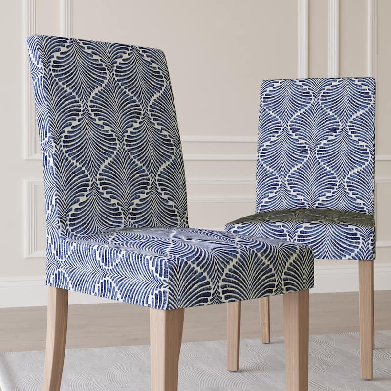 No. 918 Selene 2-pack Ogee Print Stretch Fit Elastic Dining Chair Cover Pair - 28" x 39" - Navy Blue