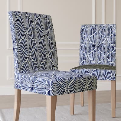 No. 918 Selene 2-pack Ogee Print Stretch Fit Elastic Dining Chair Cover Pair - 28" x 39"