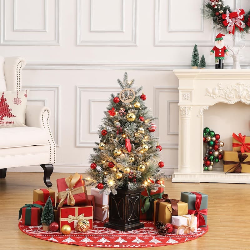 3 Ft Pre-Lit Christmas Tree, Artificial Christmas Trees with Base, Xmas Trees with 78 LED Lights