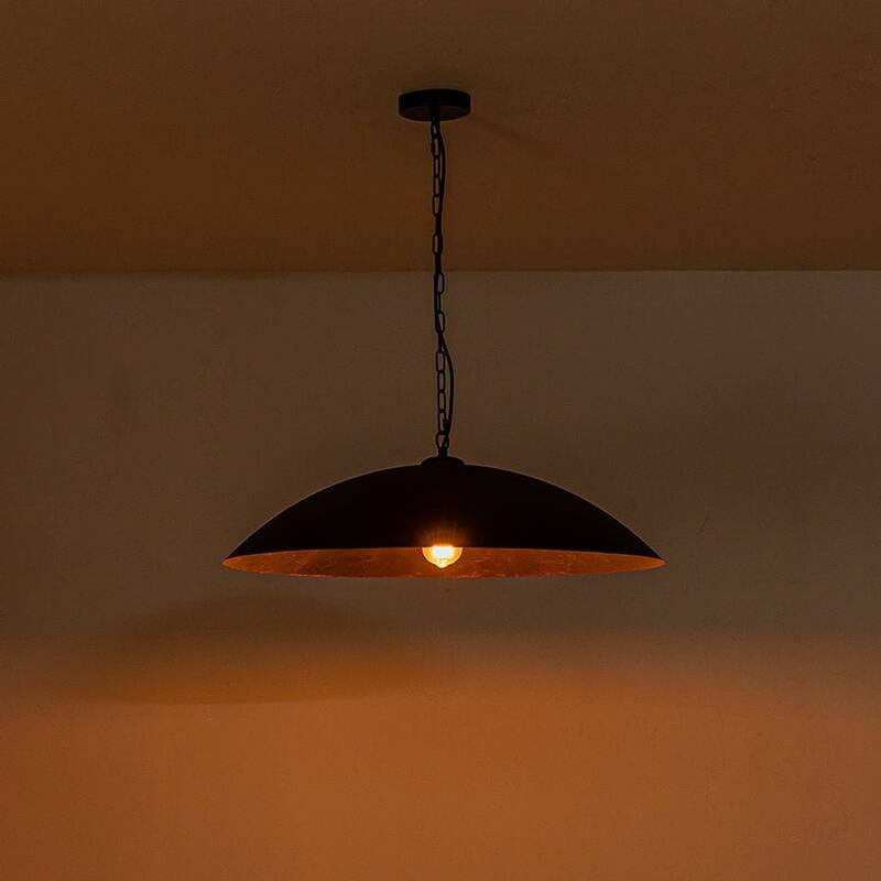 1-Light Black Gold Oversized Metal Dome Pendant Light - 27in
