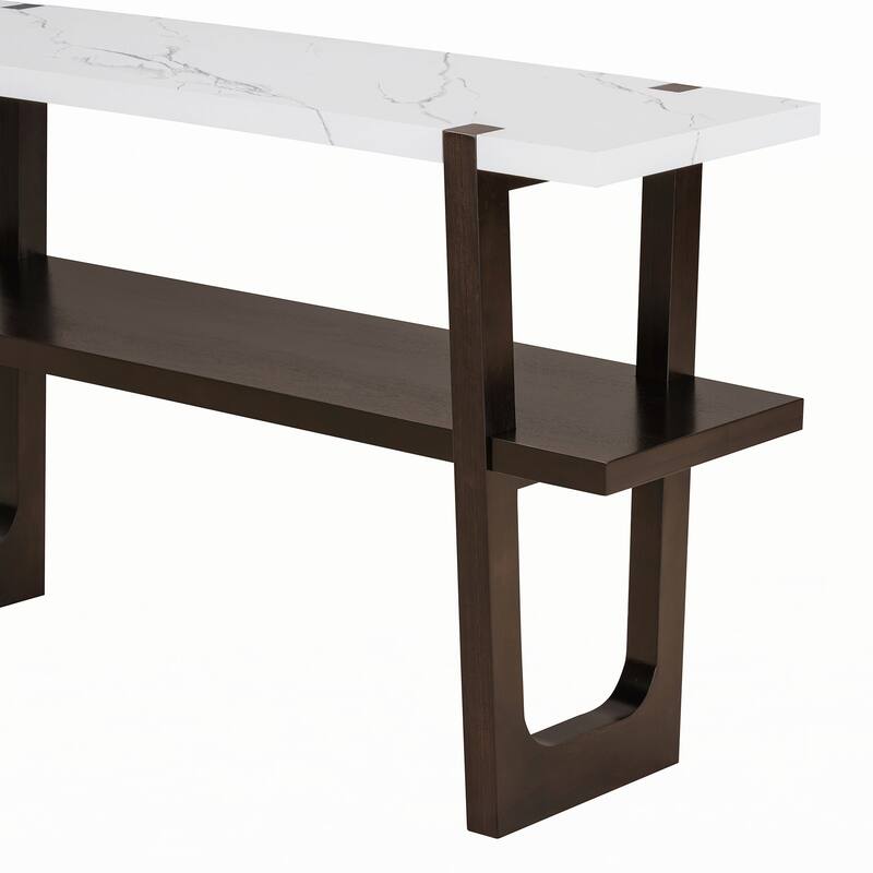 Narrow Console Table with Marble-Effect Top(Espresso)