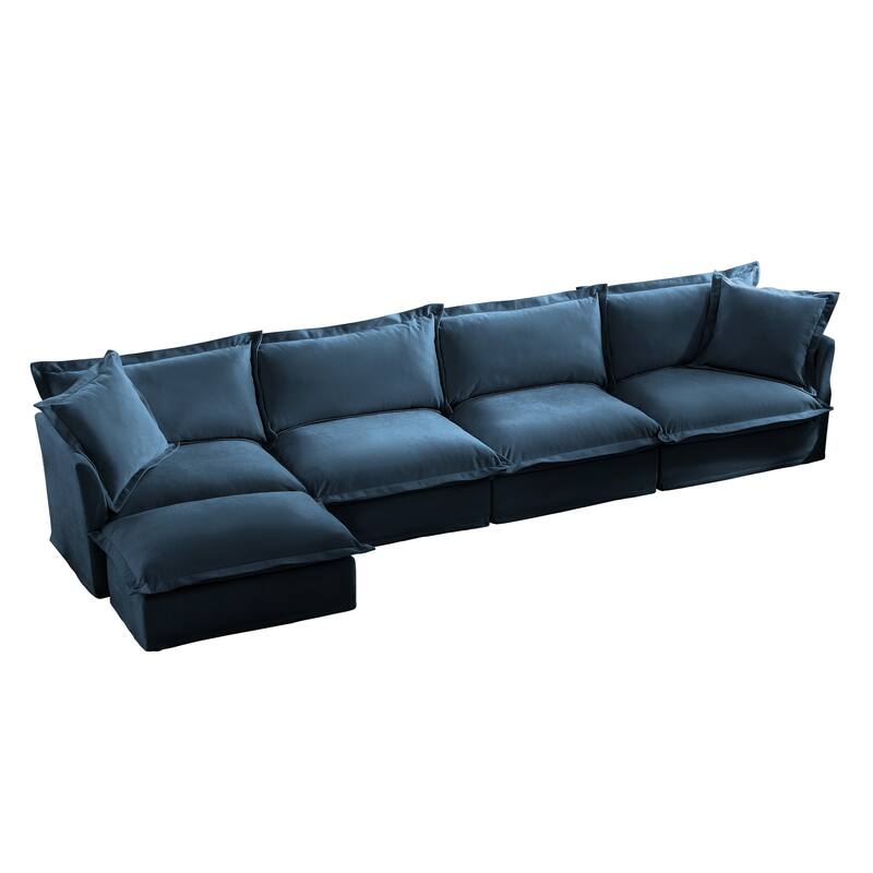 Modern 4 Seater Upholstered Sofa with 1 Ottoman and 2 Pillows