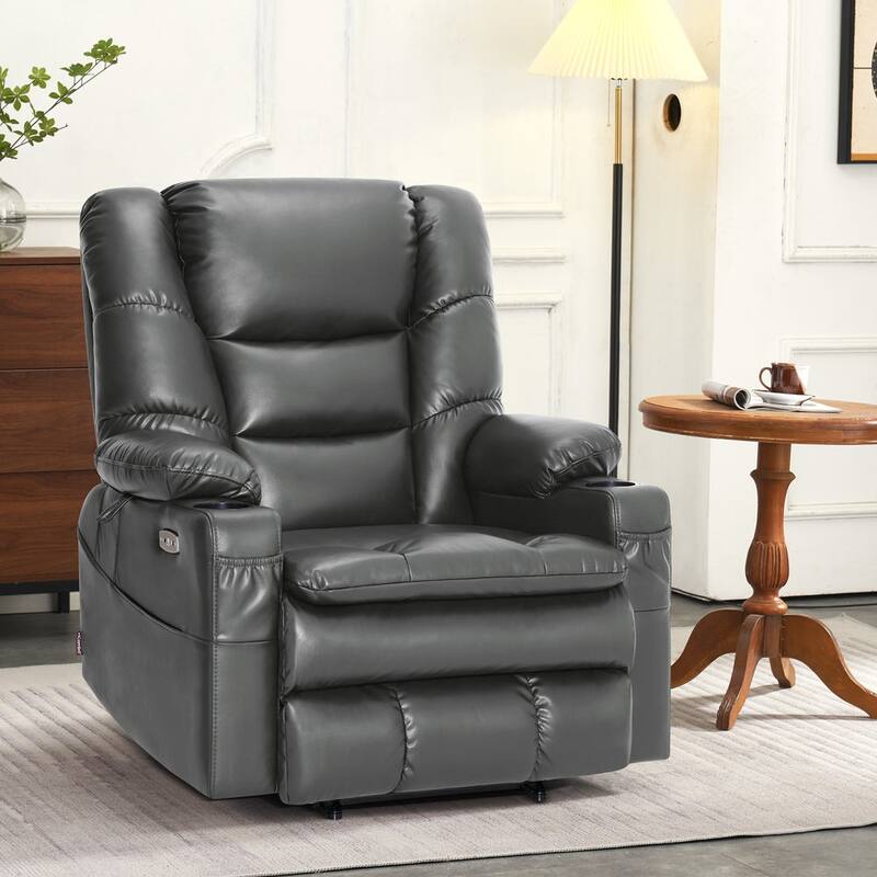 MCombo Large-Wide Dual Motor Power Lift Recliner with Massage and Dual Heating for Big and Tall Elderly, Faux Leather R7635