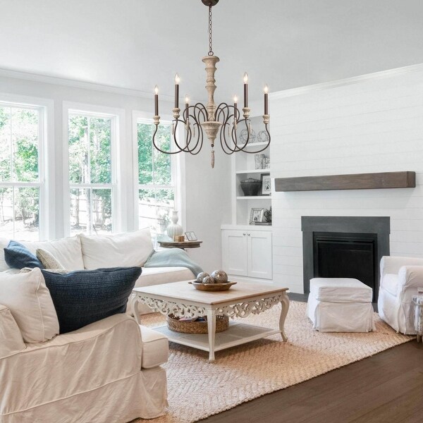 完売 The French Chandelier Wood 6-Light Farmhouse Barn Gray 洋書