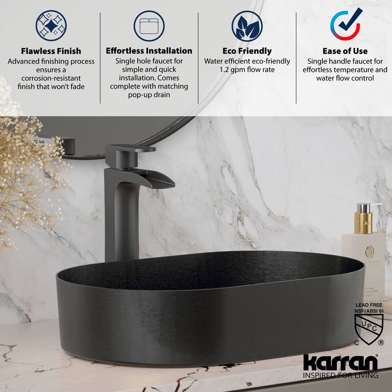 Karran Kassel Single Hole Single Handle Vessel Bathroom Faucet with Matching Pop-up Drain
