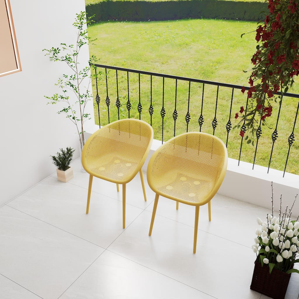 BNK Modern All-Weather PP Plastic Armchair With Mesh Hollow-Out, Indoor/Outdoor (Set of 2)