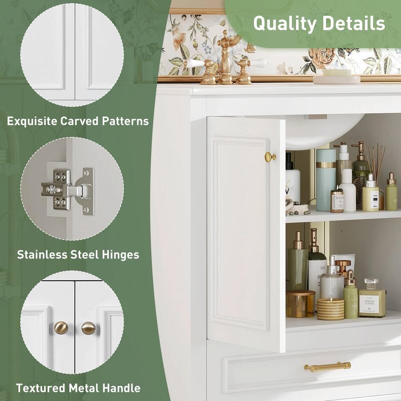 30" Luxurious Bathroom Vanity with Ceramic Sink - Bathroom Cabinet with 2 Large Soft Closing Doors