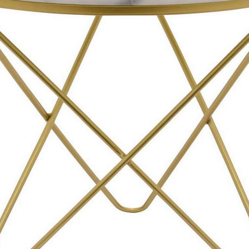24 Inch Modern Plant Stand Side Table, Round Marble Display, Gold Metal