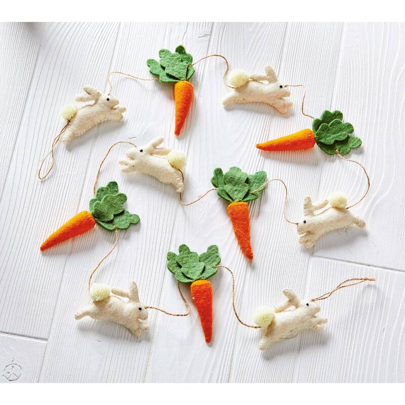 Bunny & Carrot Wool Felt Garland - Decorative Wall Banner for Spring & Summer, Multicolor, 78" Long, Easy Dust Clean