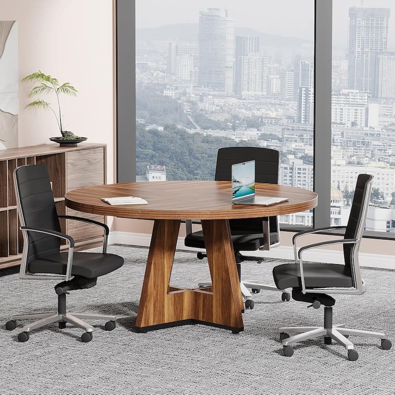 47-Inch Round Conference Table for 4-6 People Wooden Meeting Room Table
