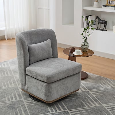 25.2 "Wide Modern Chenille Cushioned Armless Metal Base 360° Swivel Chair with Pillow, Lounge Area