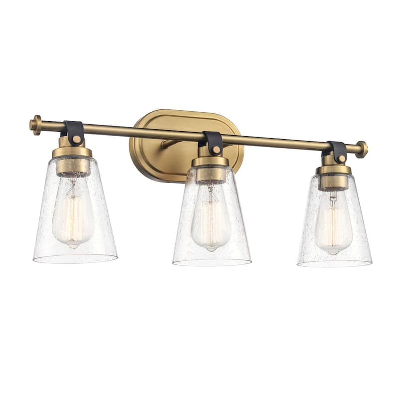 Modern Vanity Light Wall Mount Sconces with Glass Shade - 3-Light - Clear Glass/Gold
