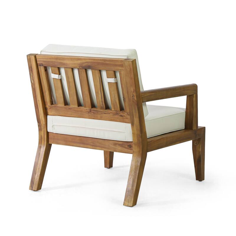 Outdoor Club Chairs with Cushions, 29'' H X 26.5'' W X 29'' D, acacia wood + Teak Finish + Beige