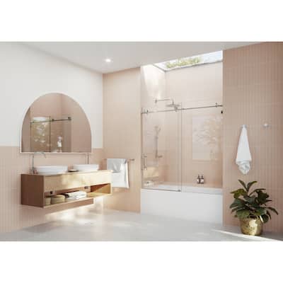 Glass Warehouse 56 in. - 60 in. x 60in. Frameless Bath Tub Sliding Shower Door