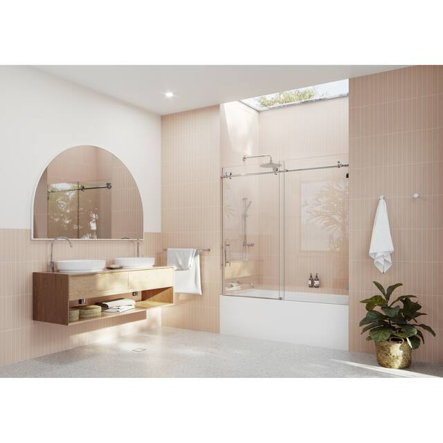Glass Warehouse 56 in. - 60 in. x 60in. Frameless Bath Tub Sliding Shower Door - Polished Chrome
