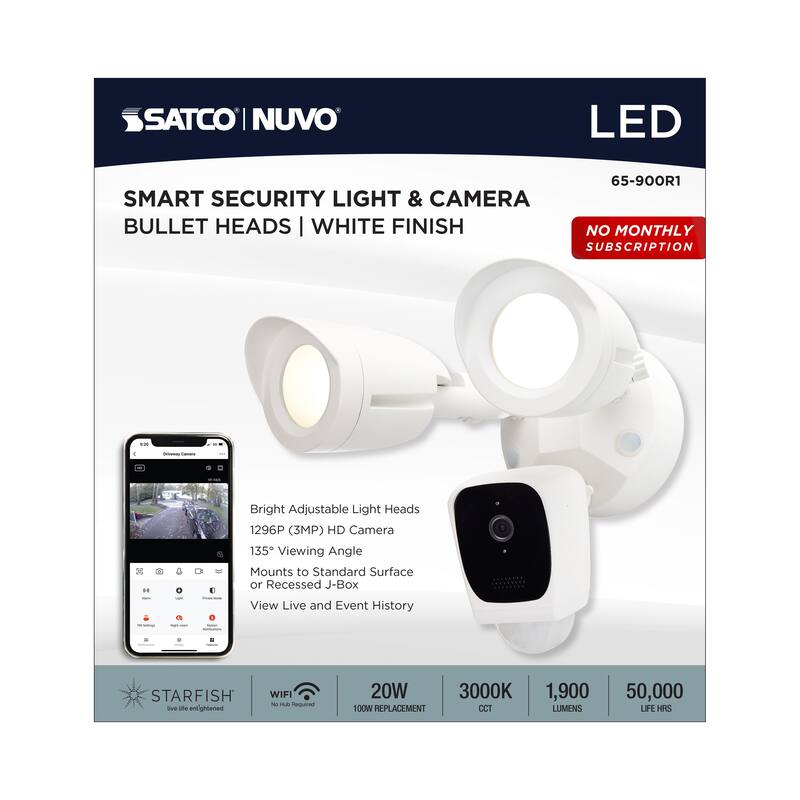 Starfish Bullet SMART Security Light w/Camera 20W 3000K CCT White