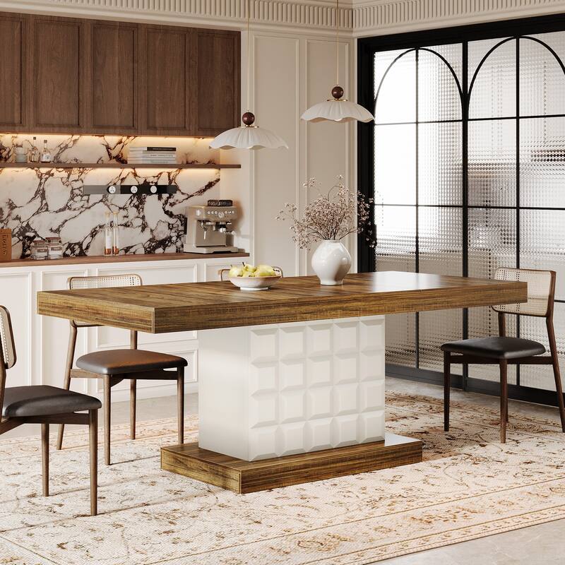 63'' Wooden Dining Dinner Table with Pedestal for 4-6, Farmhouse Kitchen Table
