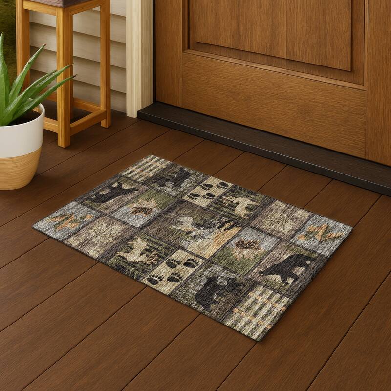 Machine Washable Indoor/ Outdoor Lodge Impressions Chantille Rug - Black - 1'8" x 2'6"