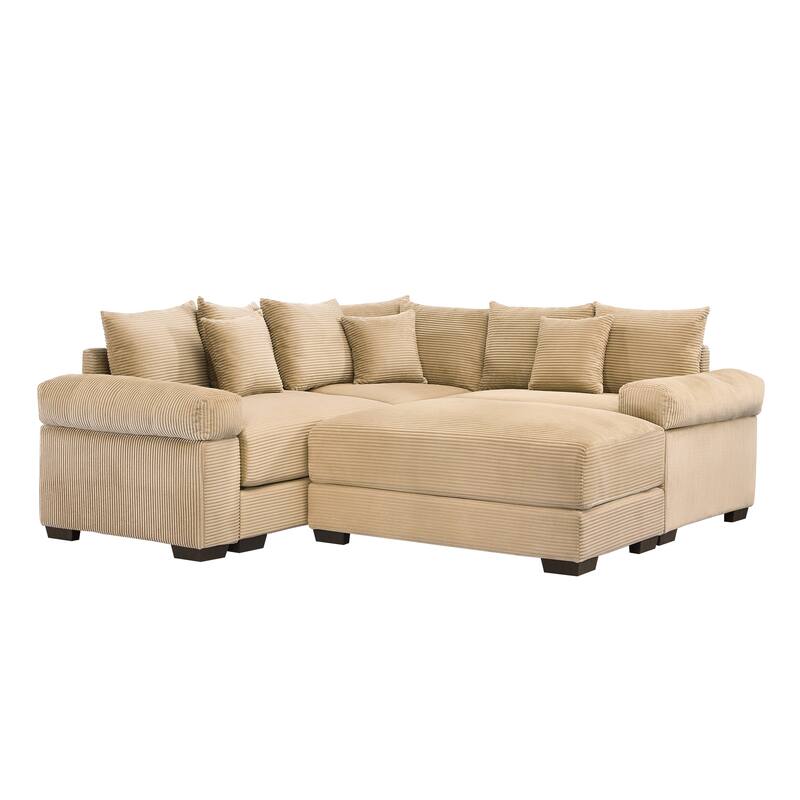 GDFStudio - Corduroy 3-Seater 79.1" Cloud Modular Sectional Couch with Ottoman