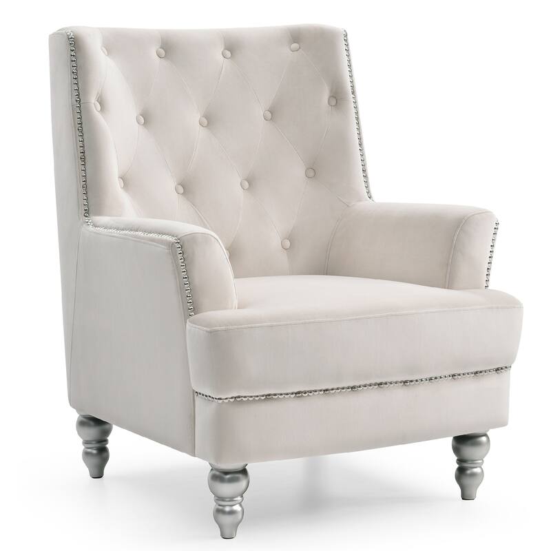 Velvet Upholstered Tufted Back Accent Chair - 37" - Cream
