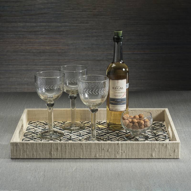 Tuscan Handmade Etched Wine Goblet Glasses, Set of 4