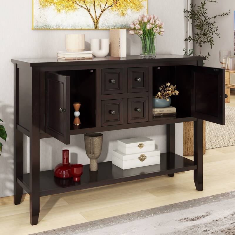 Cambridge Series Ample Storage Vintage Console Table with Four Small Drawers and Bottom Shelf